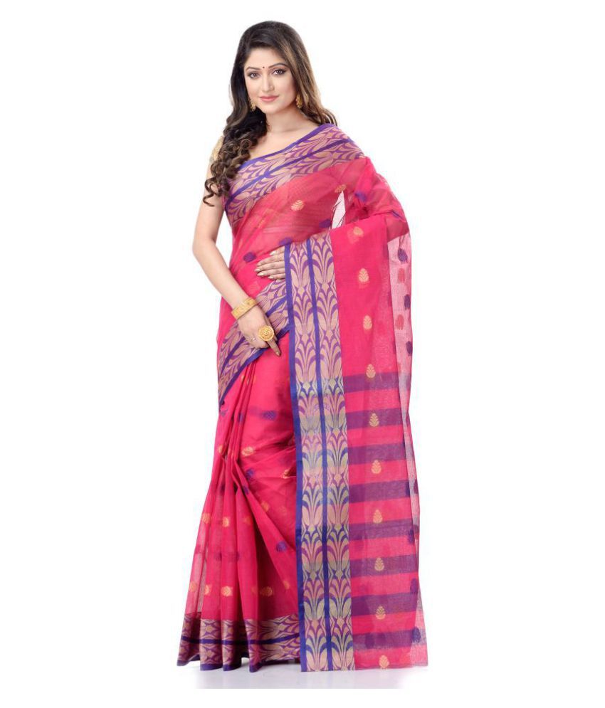     			Desh Bidesh - Pink Cotton Saree Without Blouse Piece (Pack of 1)