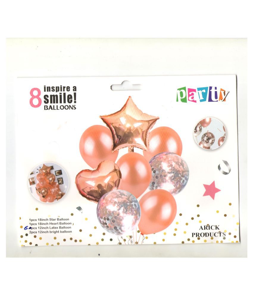     			8 Pcs Party RoseGold Theme Latex, Confetti and Foil Balloons for Theme Party Birthday Decoration