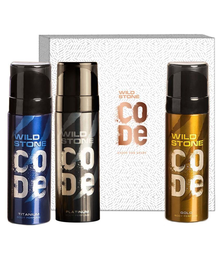 Wild Stone Gift Box with Code Gold, Platinum and Titanium Body Perfume (120ml Each) Perfume Body Spray - For Men (360 ml, Pack of 3)
