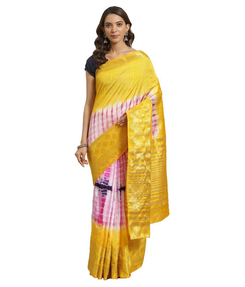     			Aarrah Yellow Silk Blends Saree