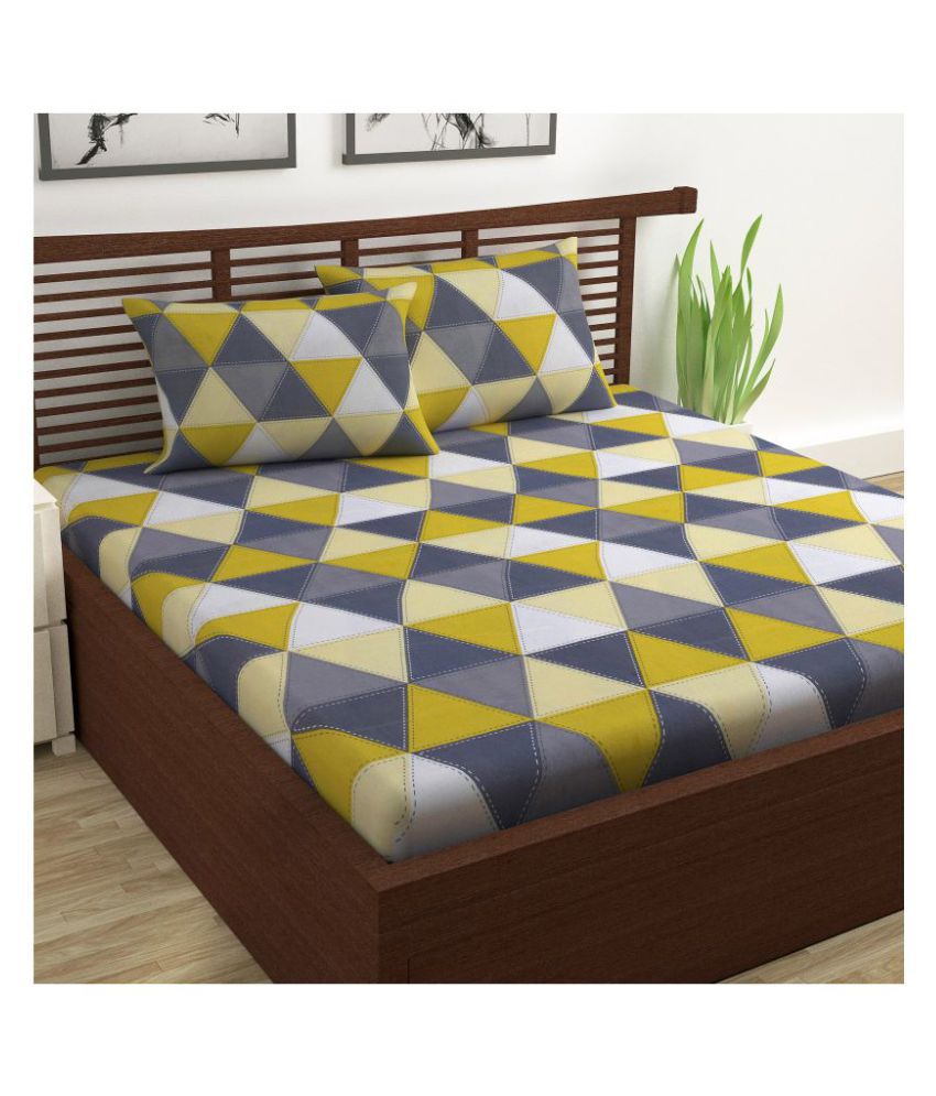     			DIVINE CASA - Yellow Cotton Double Bedsheet with 2 Pillow Covers