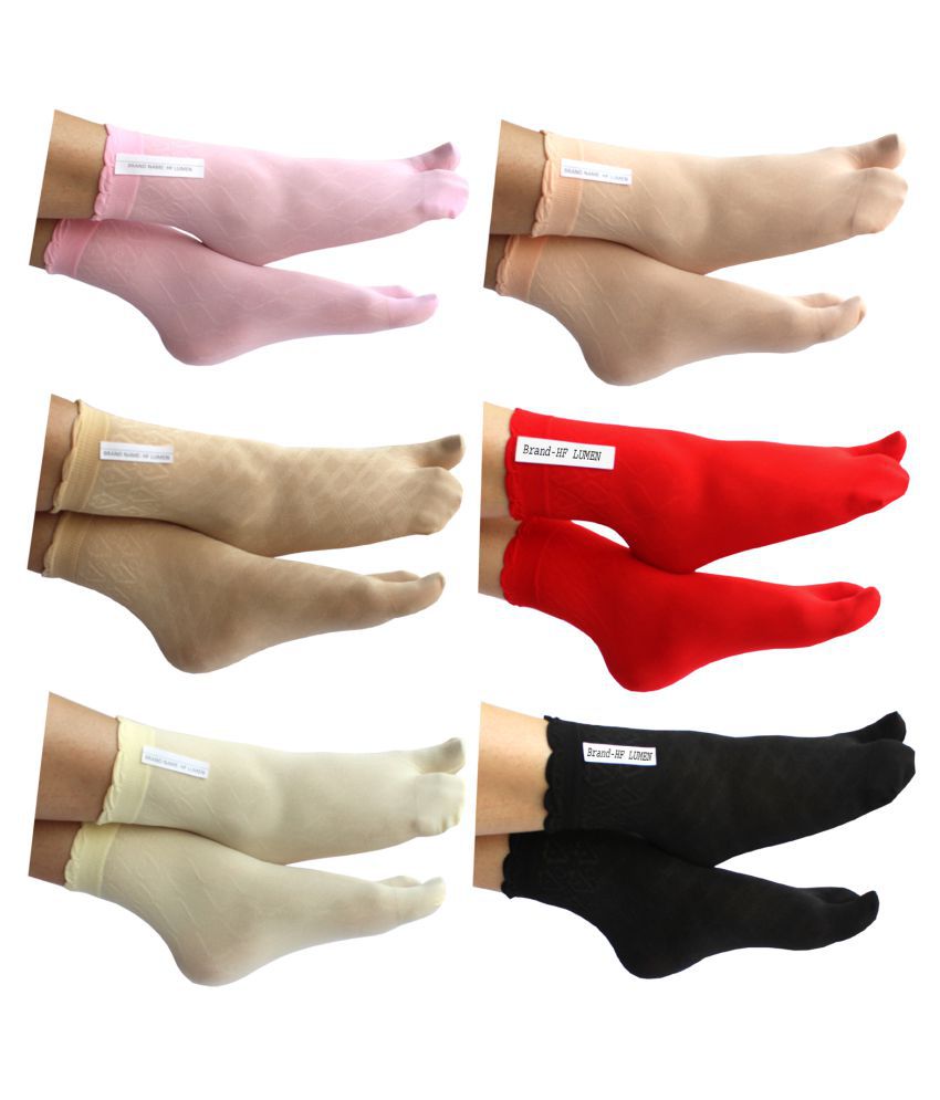     			HF LUMEN Ankle Length Nylon Net/thin Socks With Thumb For Girls/Women (Pack Of 6)