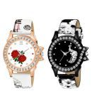 Set of 2 Multi Color Designer Dial With Slim Leather Strap Diamond Studded  Fashion Watch For Woman