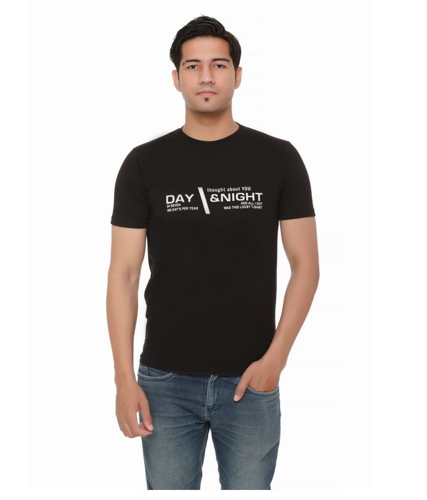     			HVBK Cotton Blend Black Printed T-Shirt