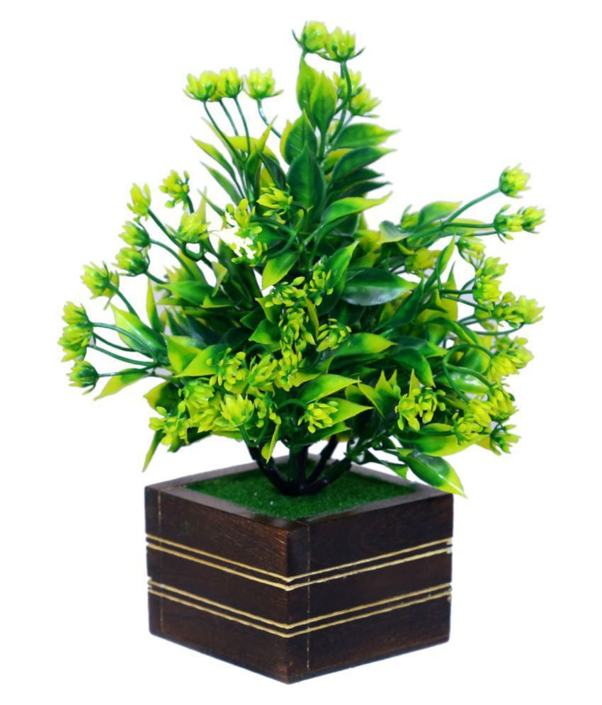     			MODO Artificial Plant With Square Wooden Pot  Green Bonsai Plastic - Pack of 1