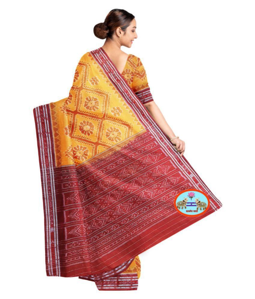 ODISHA SAMBALPURI HANDLOOMS Yellow Cotton Saree Buy ODISHA SAMBALPURI HANDLOOMS Yellow Cotton