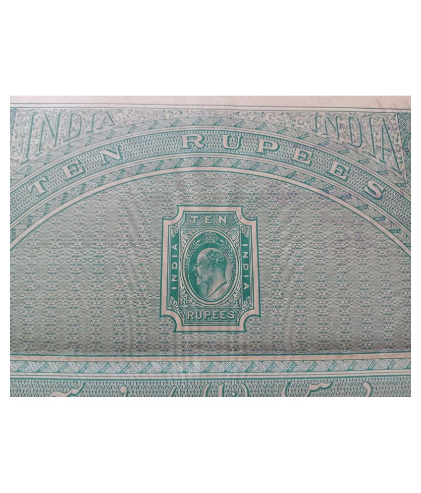     			BRITISH INDIA BURMA - R10 - LONG BIG SIZED - KING EDWARD VII ( KE VII ) ( 1902 - 1912 ) - BOND PAPER - HIGH VALUE REVENUE COURT FEE - more than 100 years old vintage collectible