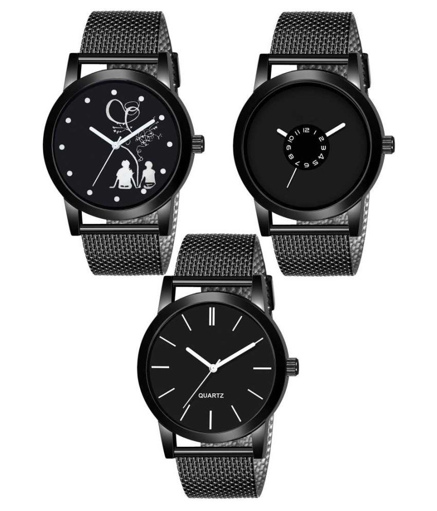     			EMPERO Exclusive Set Of 3 Black Dial With Mesh Black Shafer Silicone Rubber Belt Stylish Analog Watch For Mens