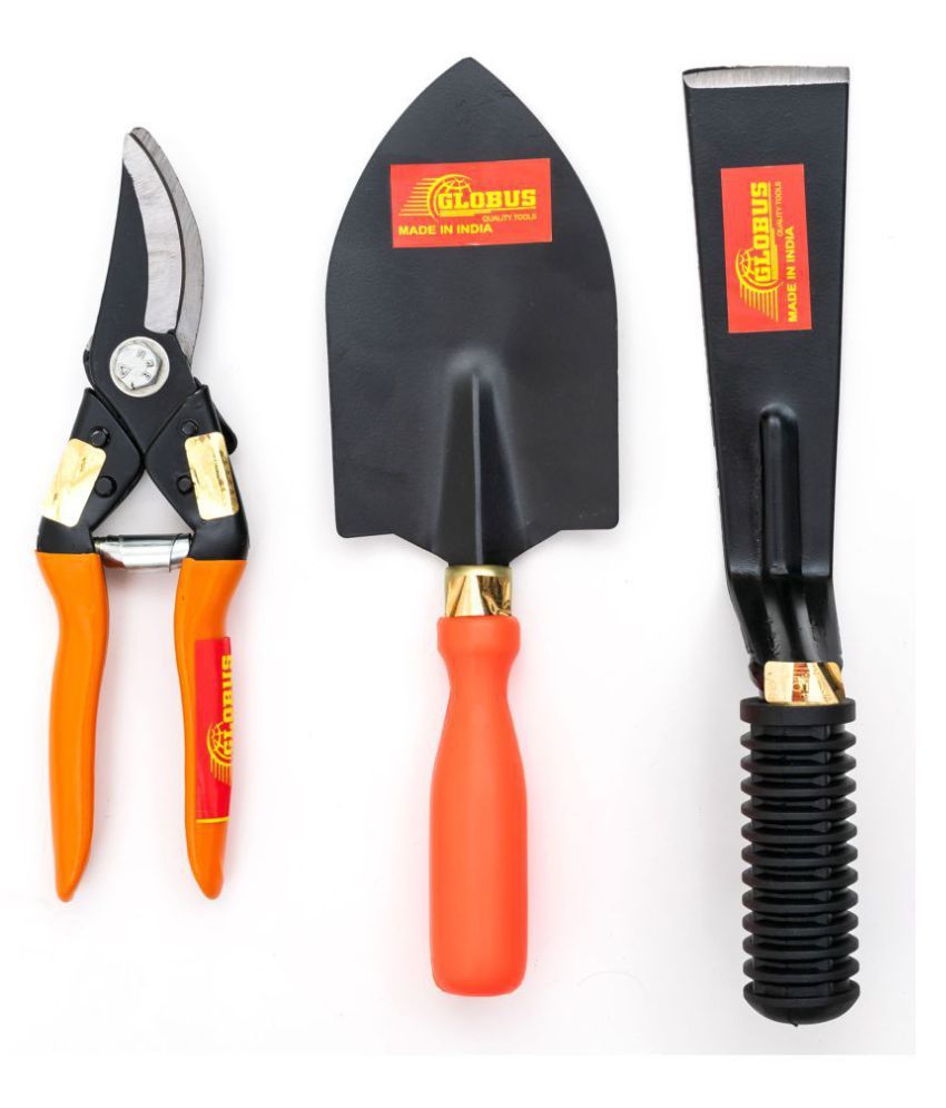     			GLOBUS STEEL MAJOR  PRUNER 8" (200 MM), STEEL GARDEN KHURPA 2" AND BIG TROWEL ORANGE COLOUR PLASTIC HANDLE