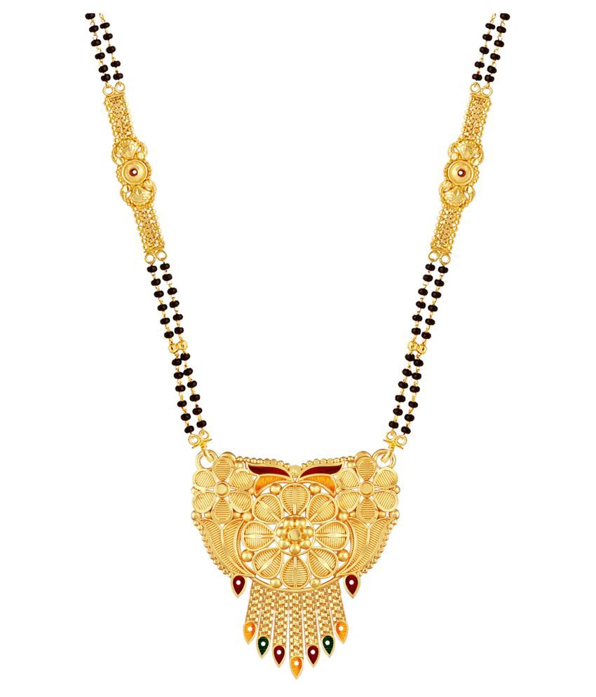     			Mansiyaorange Long Gold Look Black Beads Mangalsutra For Women