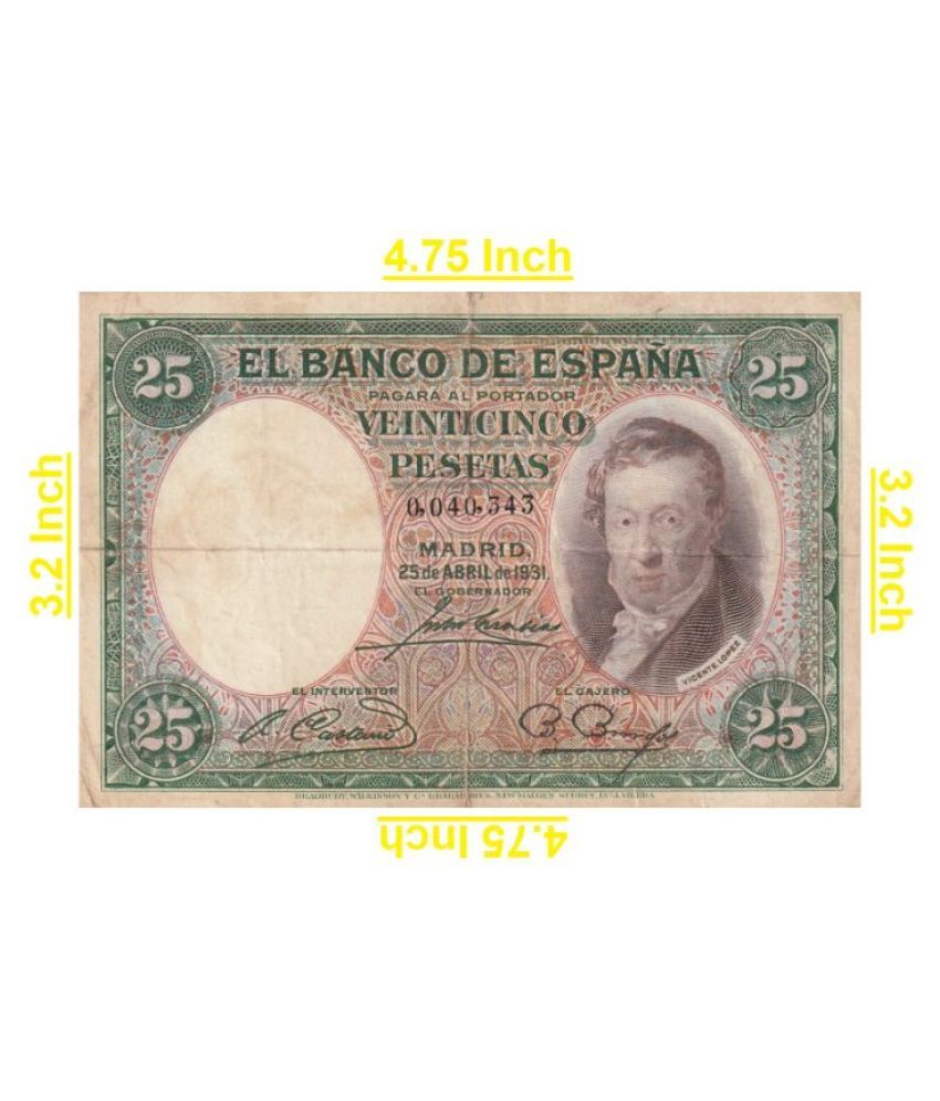     			25    Pesetas    ( 1931 )   Ei     Banco    De    Espana    Spain     Pack   of    1   Extremely   Rare   Product