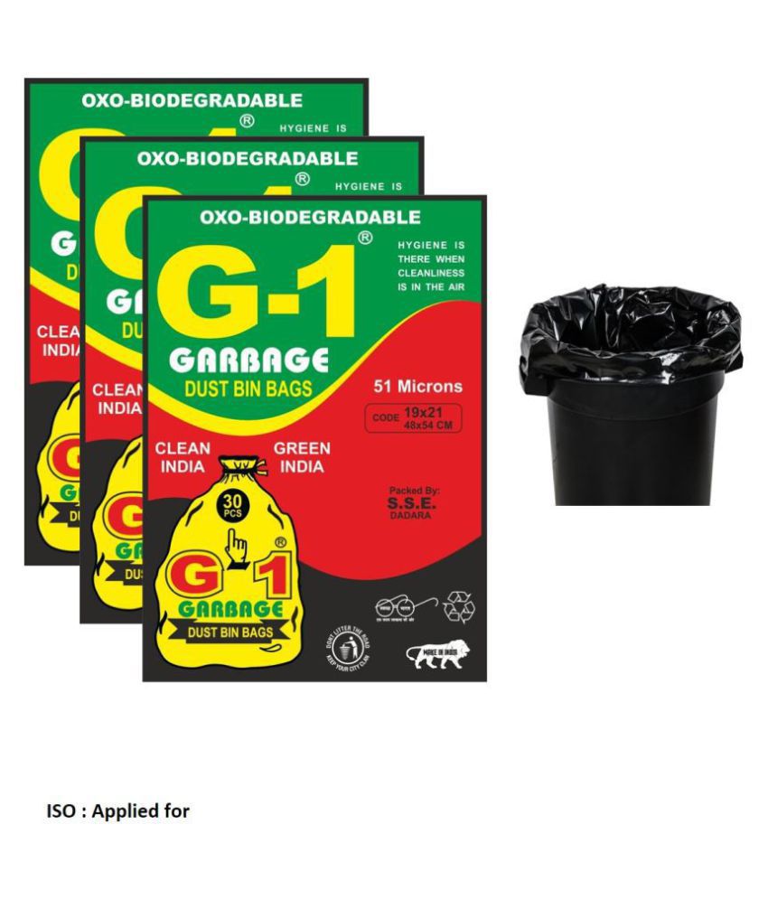     			G 1 Bio Degradable Garbage Bags, Black, Small & Medium, 19X21, 30 pcs, Pack of 3
