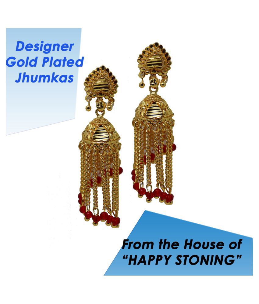    			Happy Stonning Chunky Princess tesselled Gold Plated Jhumka Earrings for women & Girls