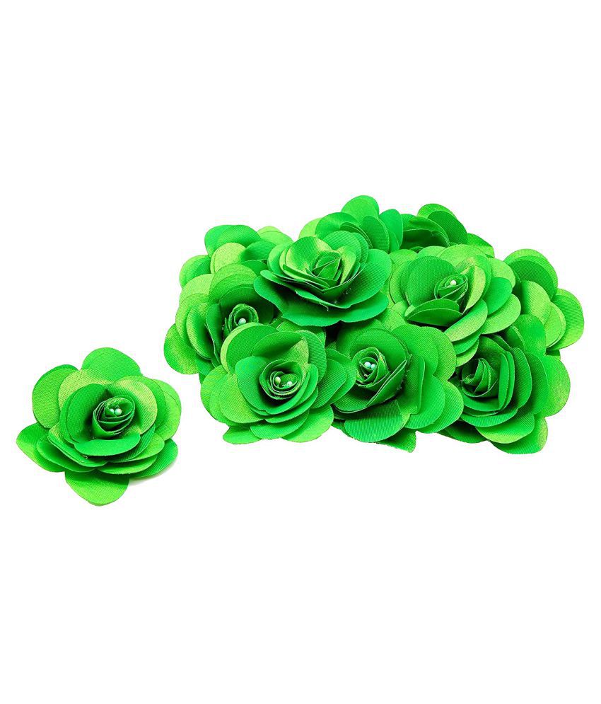     			PRANSUNITA Stemless Satan Rose Flower Heads, Handmade Artificial Roses for Dresses Weddings, Valentine, Party Baby Shower Home Decoration Crafts, Pack of 10 pcs Color -Green