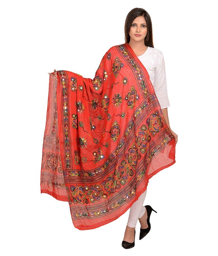     			Raj Red Cotton Aari Embroidered Dupatta