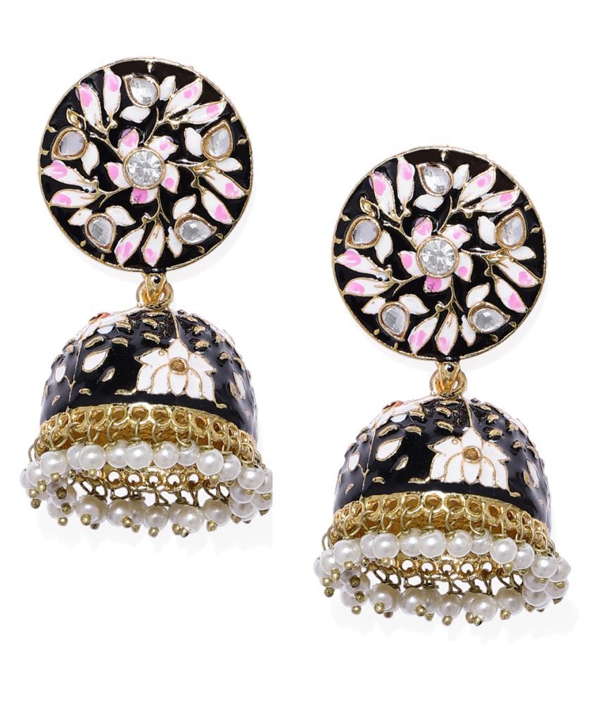     			Spargz Black Meenakari Festive Wear Gold Plated Kundan & Bead Jhumki Earring For Women TER_062