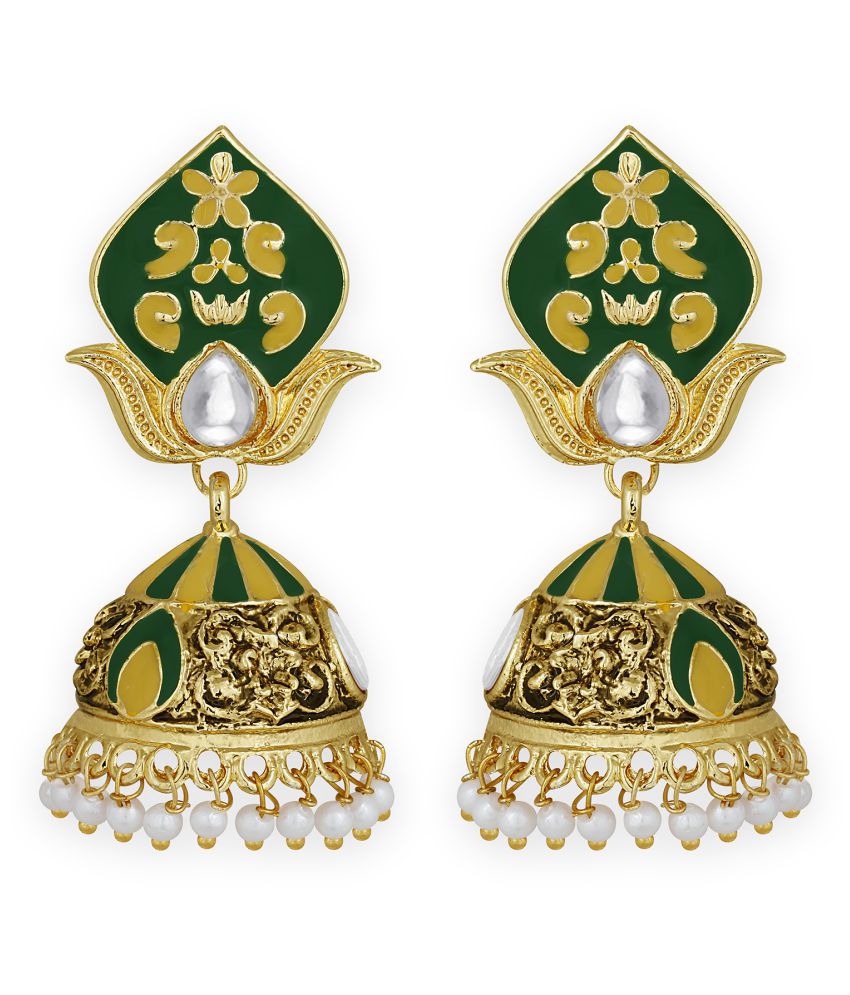     			Spargz Meenakari Alloy Gold Oxidize Plated Kundan Jhumki Earring For Women TER_255