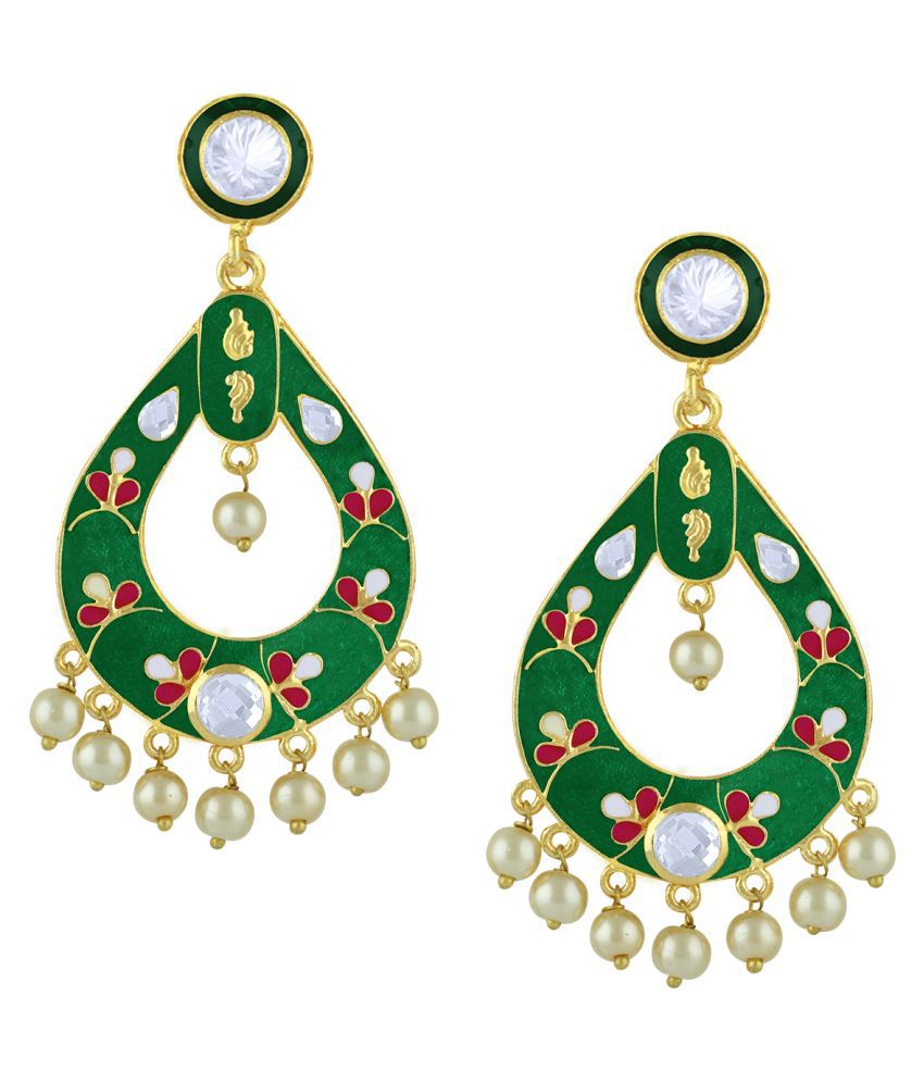     			Spargz Meenakari Festive Gold Plated AD Stone & Pearl Dangle Earring For Women AIER_1707