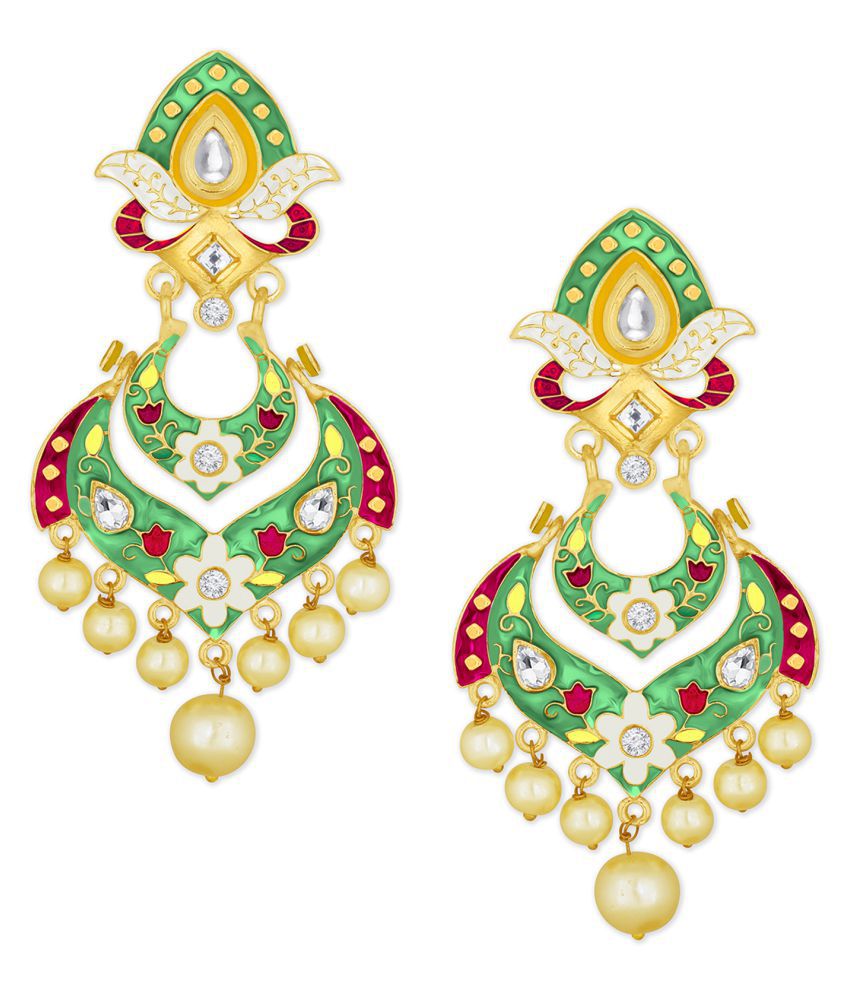     			Spargz Multicolor Meenakari Festive Wear Gold Plated Kundan & Pearl Chand Bali Earring For Women TER_075