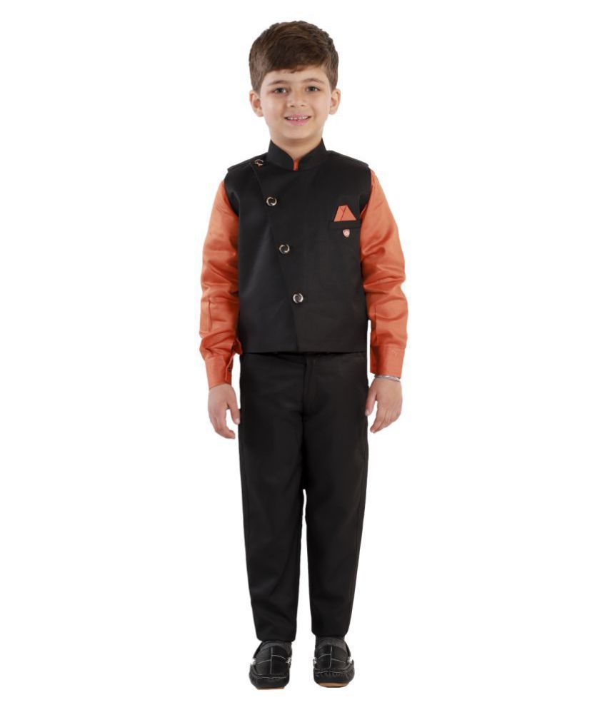     			Fourfolds Boys Cotton Blend Blazer ( Pack of 1 , Black )