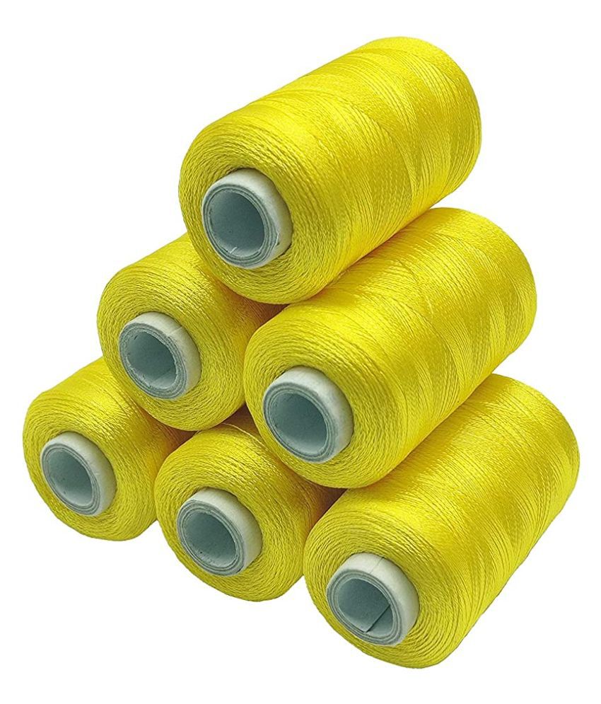     			PRANSUNITA Silk ( Resham ) Twisted Hand & Machine Embroidery Shiny Thread for jewelry designing, embroidery, art & craft, Tassel Making, Fast Color, Pack of 6 spool x 300 mts each, Color- Lemon Yellow