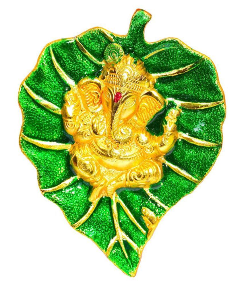 Rudradivine Lord Ganesha on Green Leaf Patta Ganesh Showpiece Wall