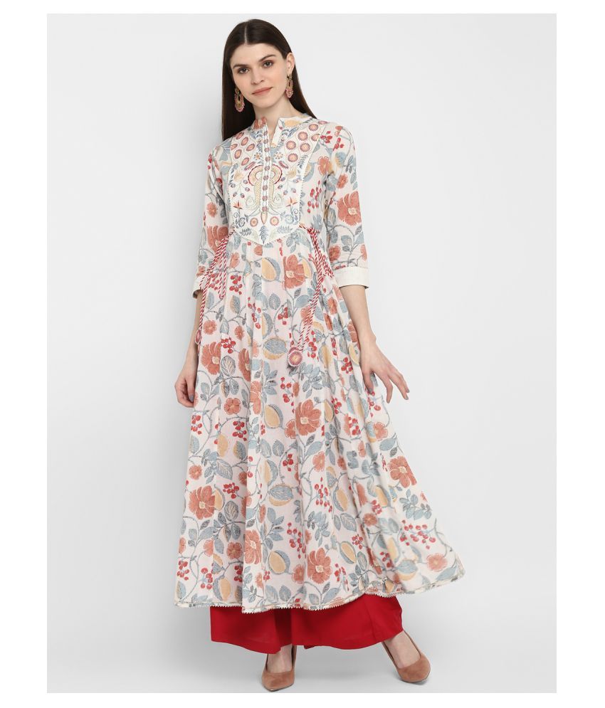     			Vbuyz Off White Cotton Anarkali Kurti