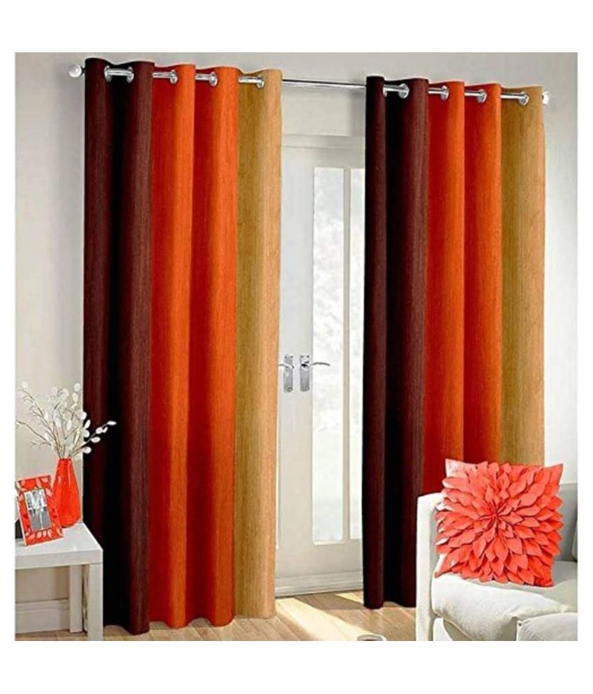     			Koli collections Set of 2 Door Semi-Transparent Eyelet Polyester Curtains Orange