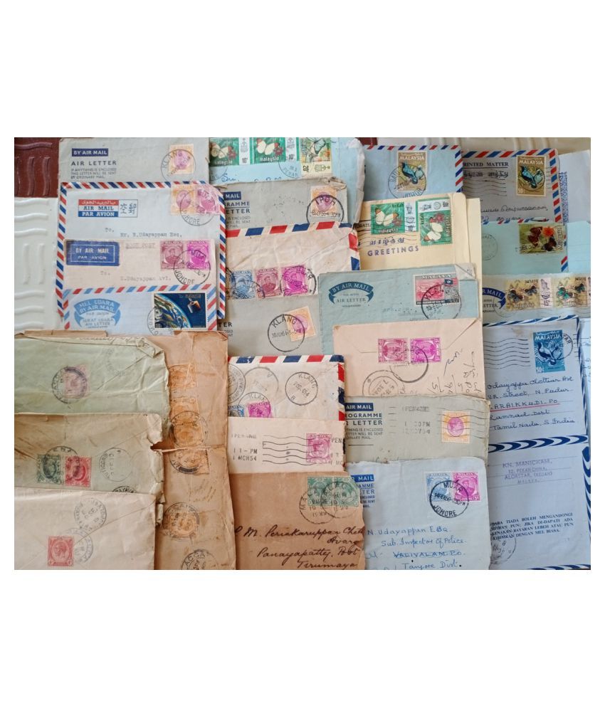     			MANMAI - 50 Covers lot - MALAYA / STRAITS SETTLEMENTS / MALAYSIA -> INDIA - 50 Stamps