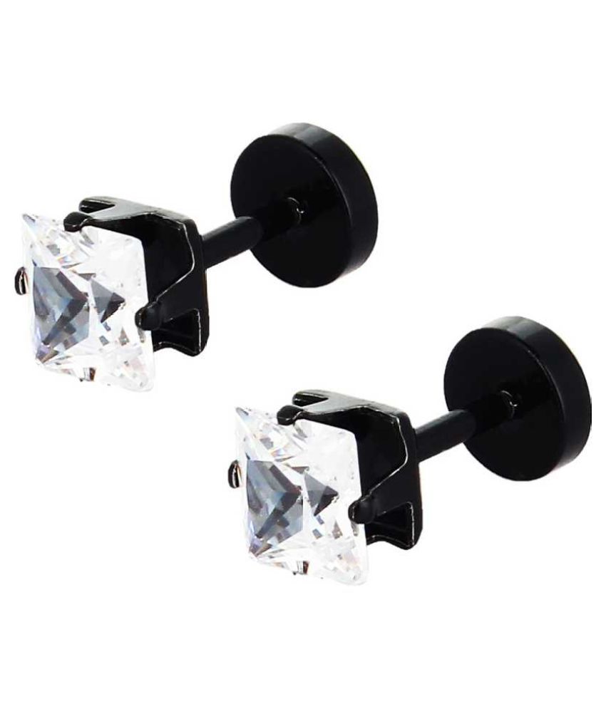     			Black Solitaire Studs Earring (Pair) For Boys Real Diamond Look Punk Daily Wear Mens Style Zircon Steel Stud Earring Stainless Steel Stud Earring