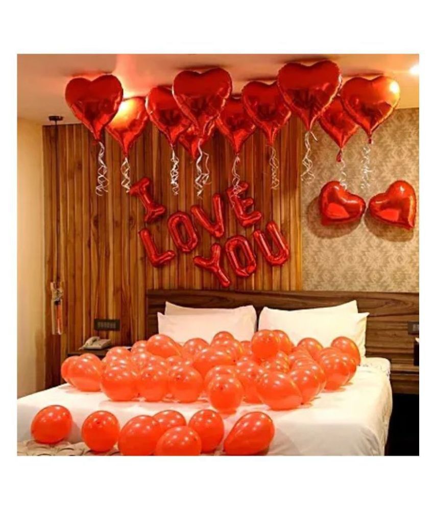     			Pixelfox "I LOVE YOU" Letters Foil Balloons (Red) + 2 Red Heart Foil Balloons + 30 Red Party Decorations Balloons for happy birthday decoration item, birthday decoration kit, birthday balloon decoration combo for Boys, Girls, Kids, husband and Wife.