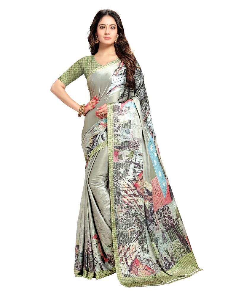     			Rekha Maniyar Satin Saree With Blouse Piece - Grey ( Pack of 1 )