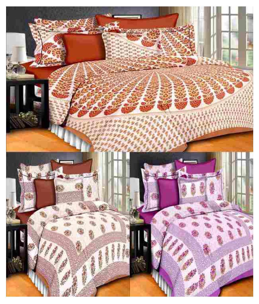     			Uniqchoice Cotton 3 Double Bedsheets with 6 Pillow Covers ( 240 cm x 215 cm )