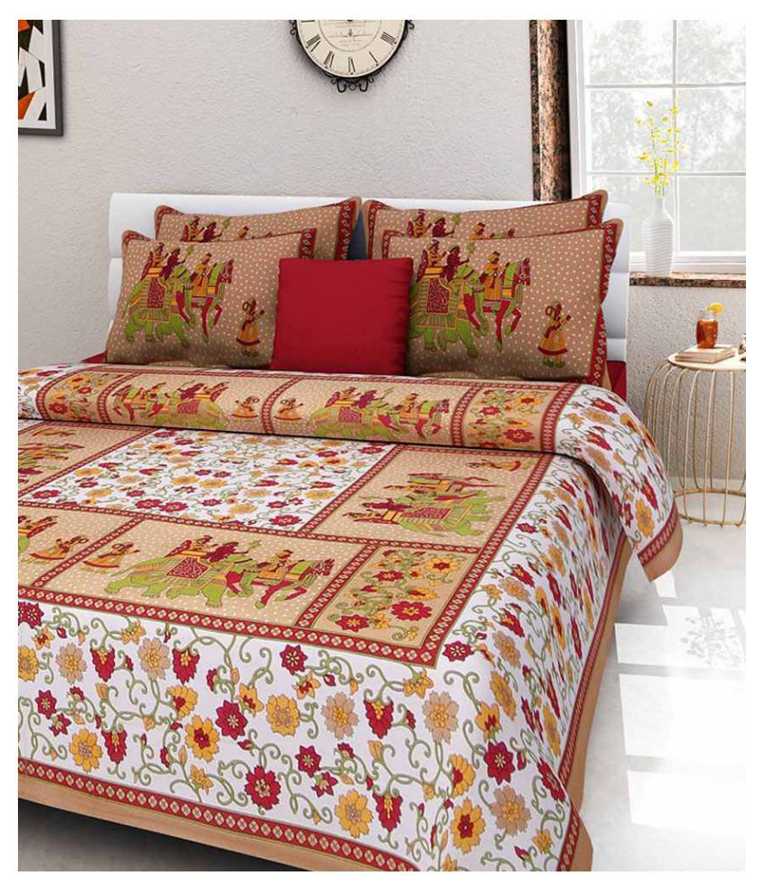     			Uniqchoice Cotton Double Bedsheet with 2 Pillow Covers ( 240 cm x 215 cm )