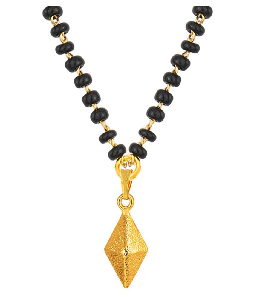     			Fashionable Mangalsutra Gold Plated Designer Pendant With Black Beaded Golden Chain