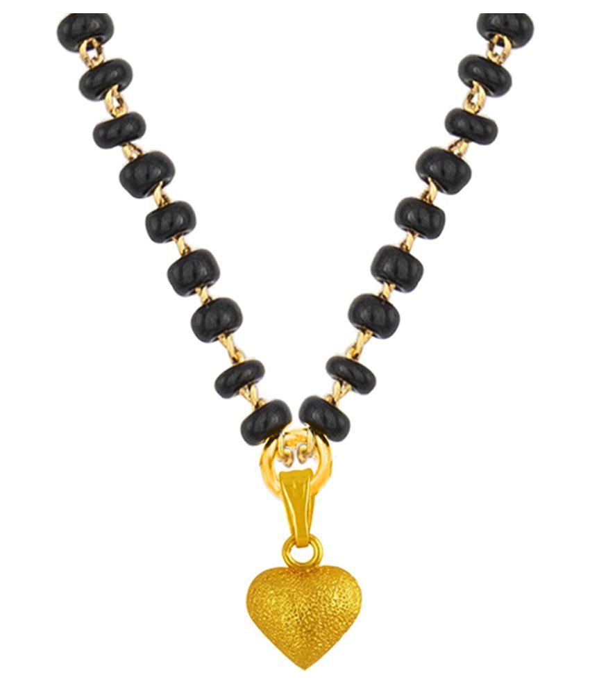     			Fashionable Mangalsutra Gold Plated Glitter Heart Pendant With Black Beaded Golden Chain