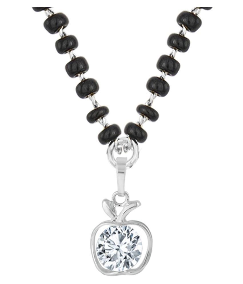     			Fashionable Mangalsutra Silver Plated Cubic Zircon Solitaire Pendant and Black Beaded Chain