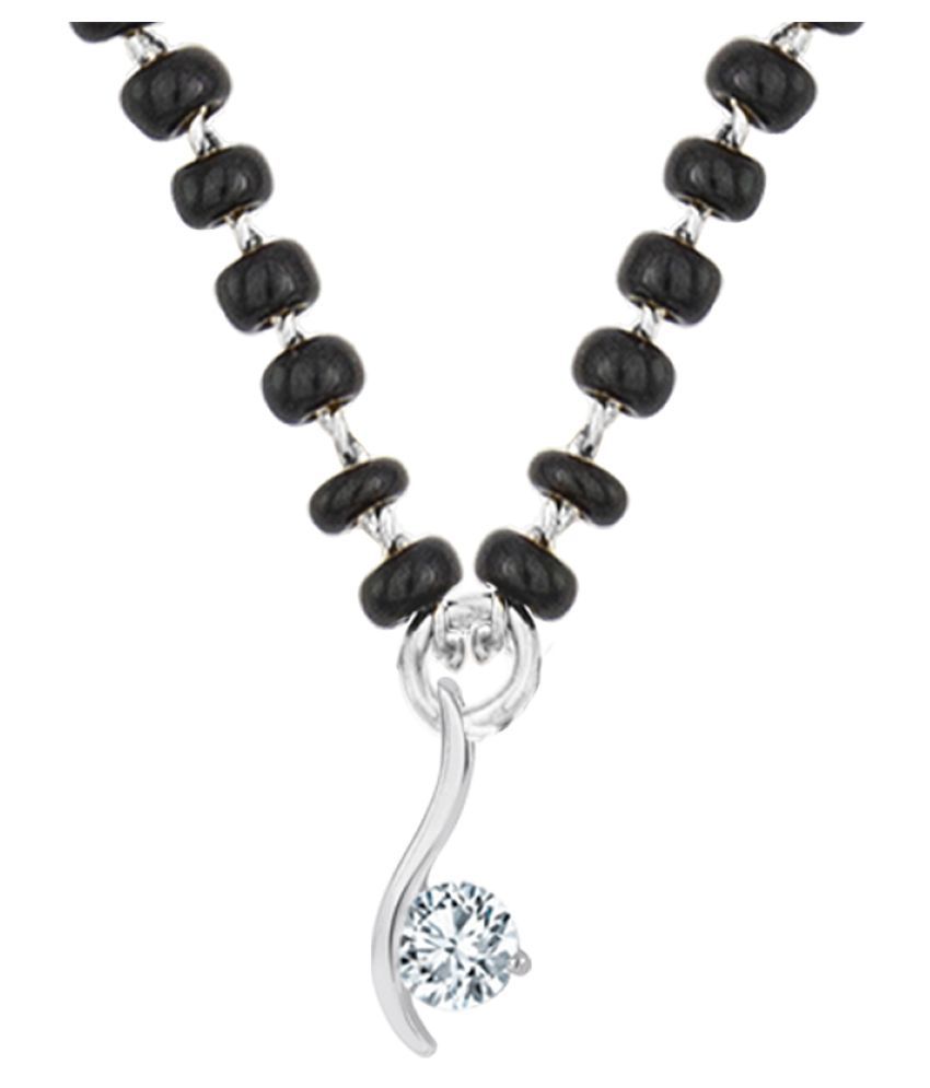     			Fashionable Mangalsutra Silver Plated Cubic Zircon Curve Solitaire Pendant and Black Beaded Chain