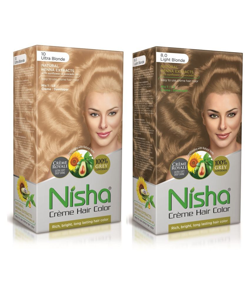     			Nisha Cream Hair Color 100% Grey Coverage Permanent Hair Color Light Blonde and Ultra Blonde 180 g Pack of 2