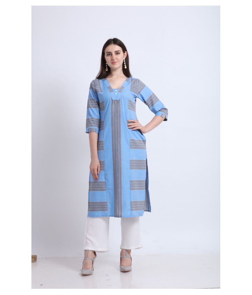     			Rekha Maniyar Cotton Straight Women's Kurti - Blue ( Pack of 1 )