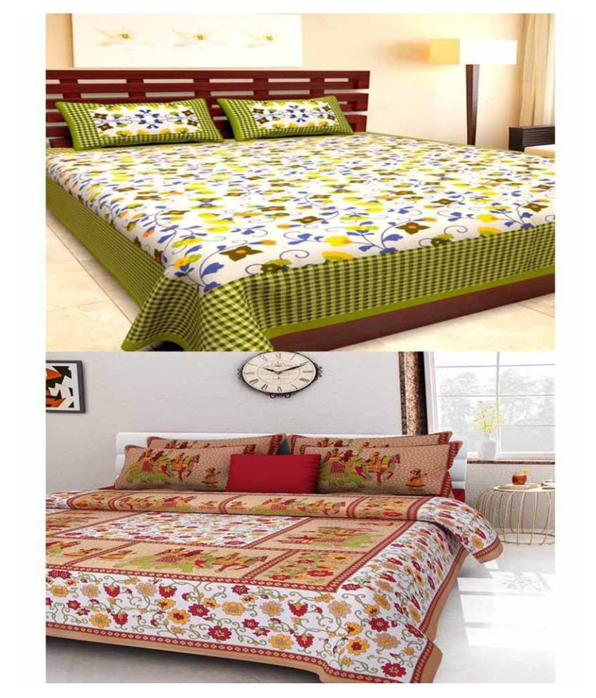     			Uniqchoice Cotton 2 Double Bedsheets with 4 Pillow Covers ( 240 cm x 215 cm )