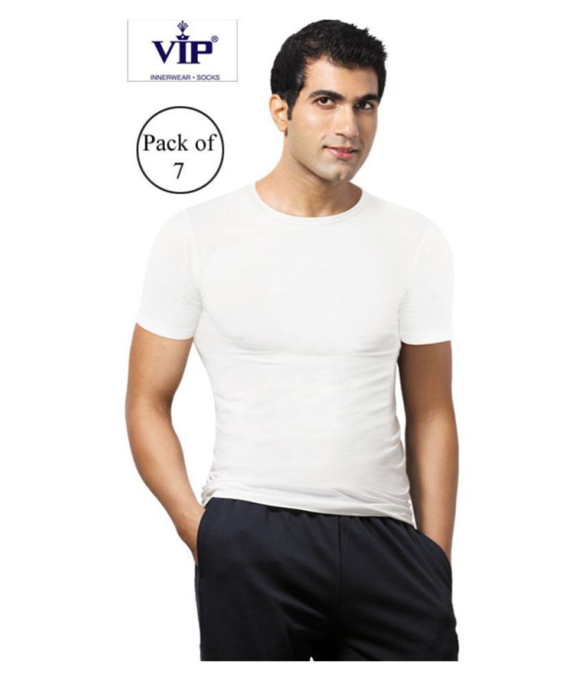     			VIP White Half Sleeve Vests Pack of 7