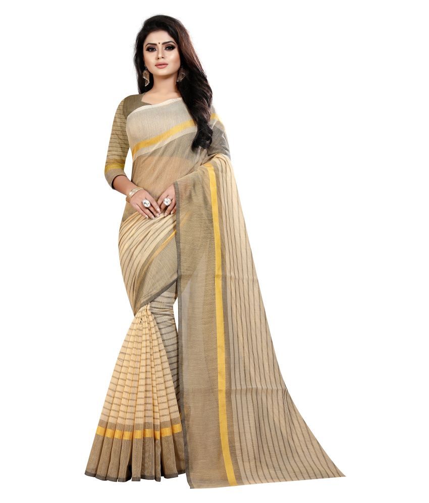     			Aika Beige Cotton Silk Saree