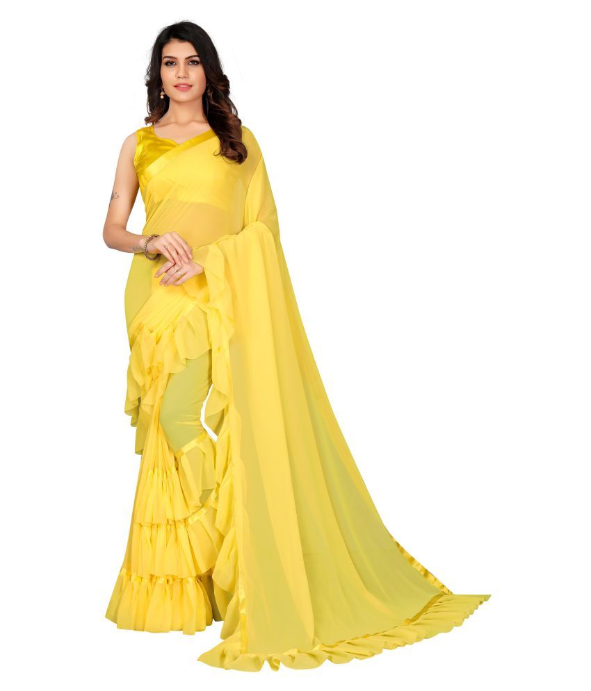     			Aika Yellow Georgette Saree