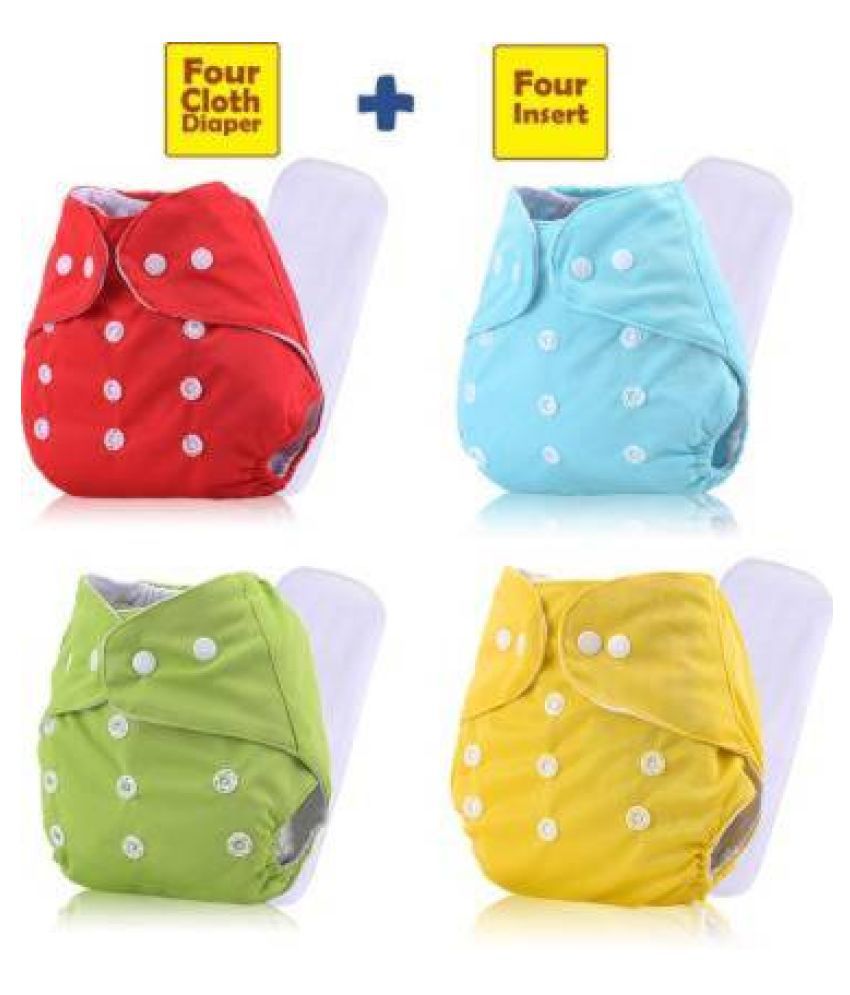 CHILD CHIC Reusable Baby Infant Cotton Cloth Washable Diaper Nappies(4 DIAPERS WITH 4 FIVE LAYER MICROFIBER INSERTS)