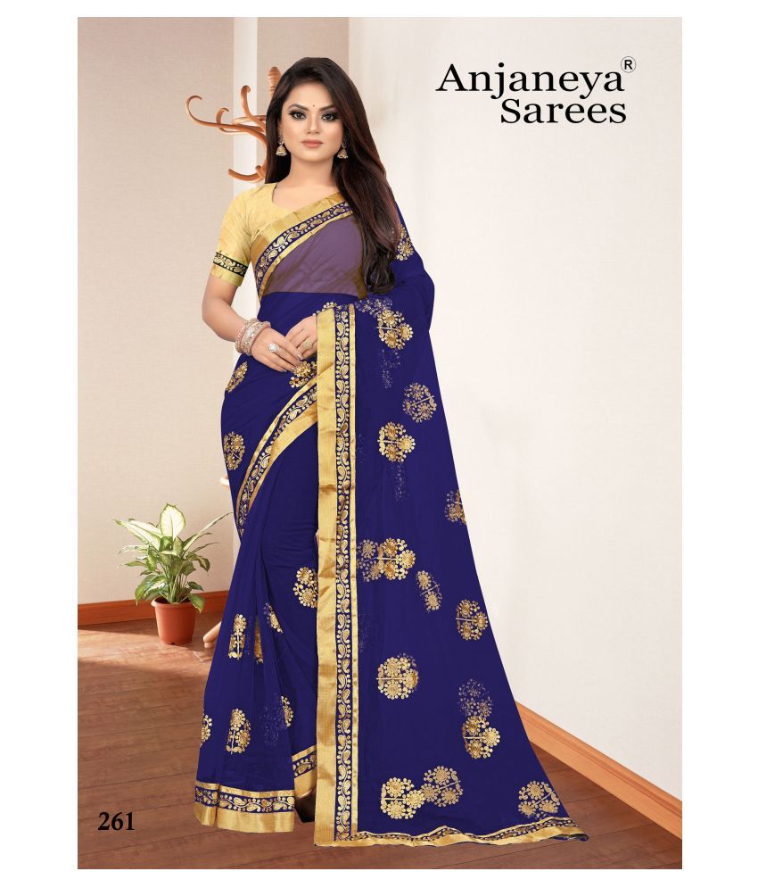     			Anjaneya Sarees Blue Net Saree