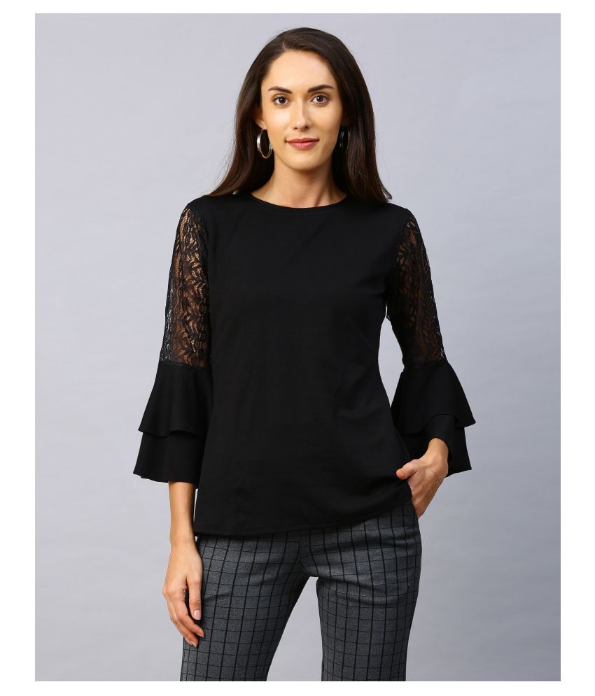     			Selvia Cotton Lycra Regular Tops - Black