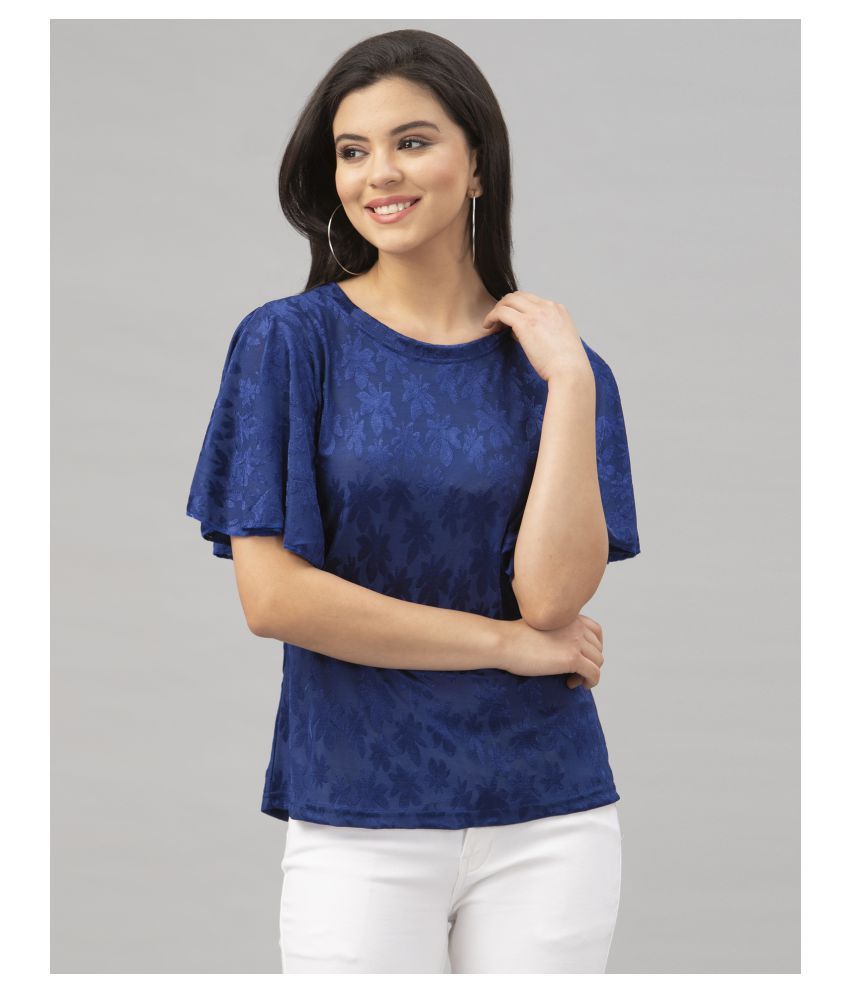     			Selvia Cotton Lycra Regular Tops - Navy