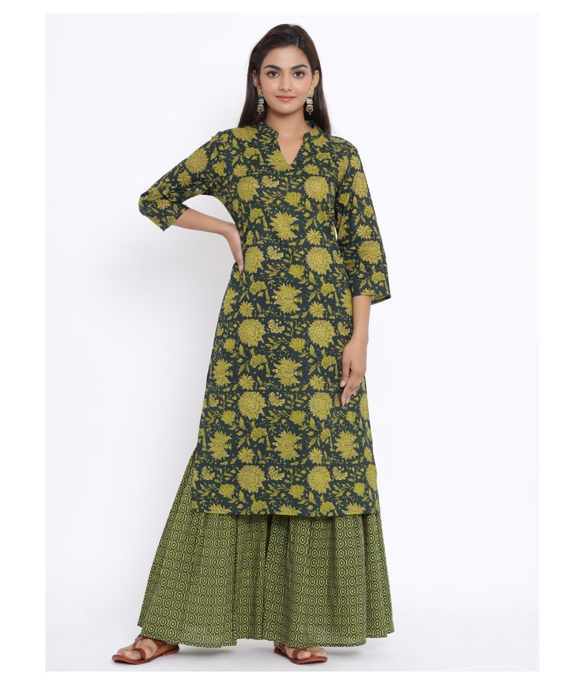     			miravan Cotton Kurti With Sharara And Gharara - Stitched Suit