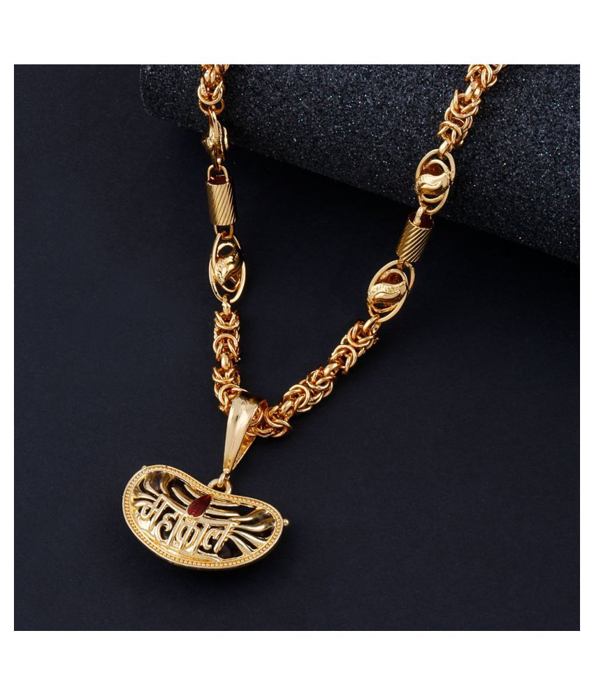 SILVER SHINE Gold Plated Designer Look Necklace Shiva Mahakal Pendant ...